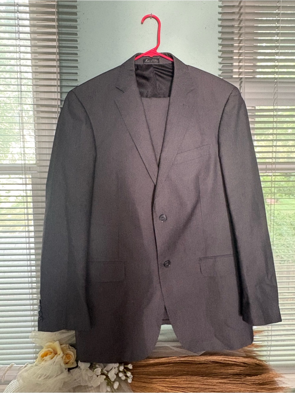 Evan Picone Men's Charcoal Gray Two-Button Pin-Stripped Suit Jacket